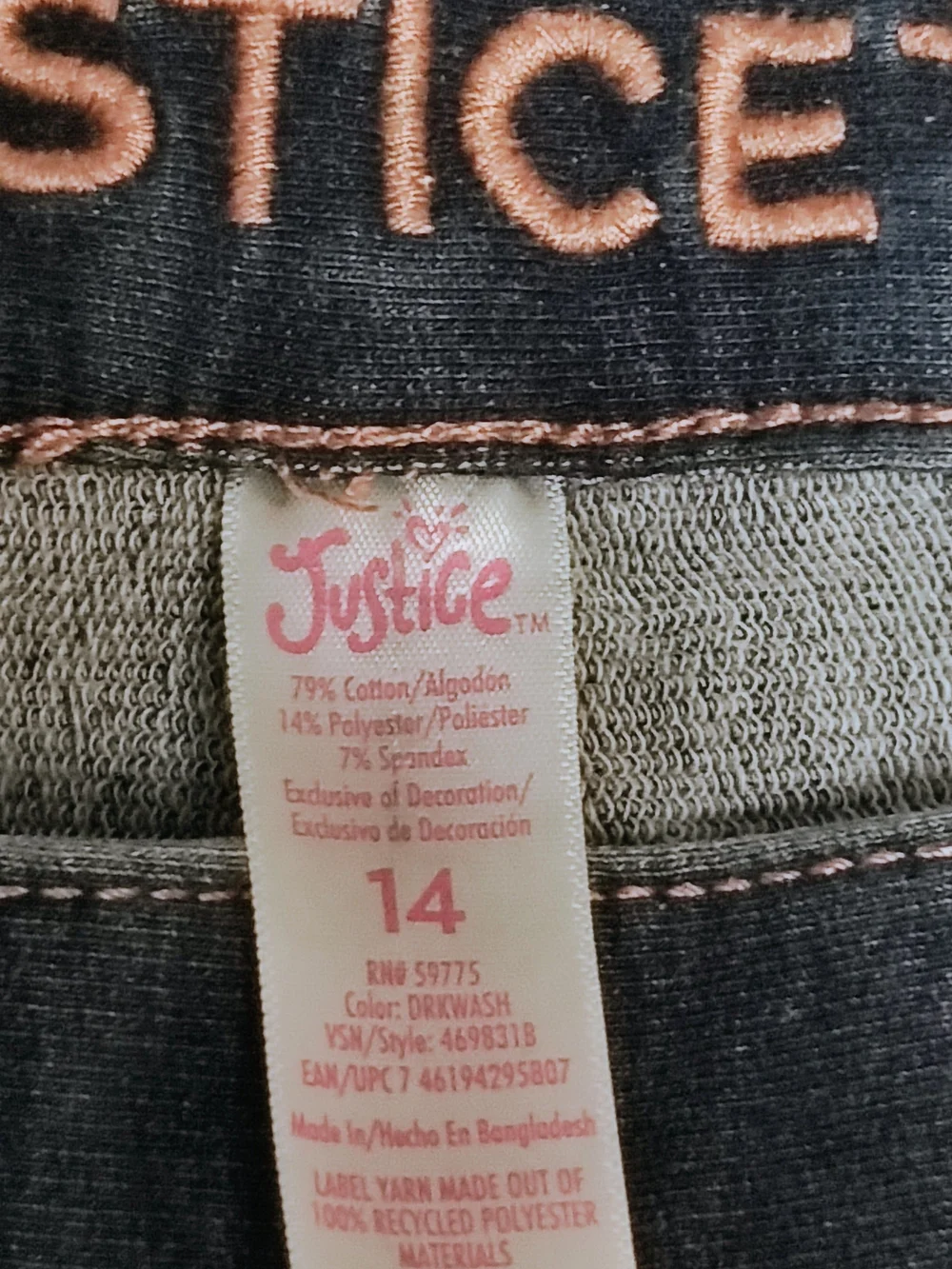 Justice Girls Dark Blue Denim Jeggings with Pink Logo Stitching